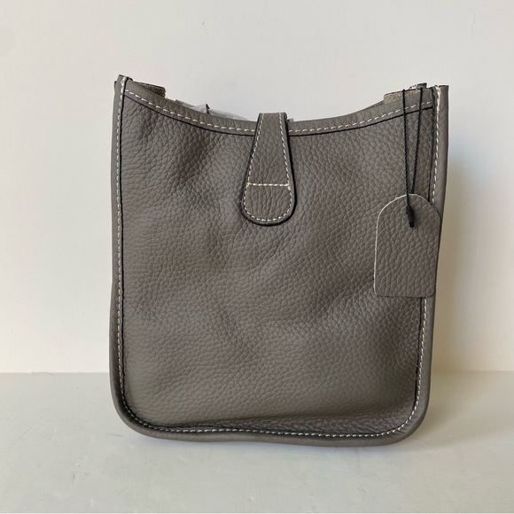 Mini TPM Dark Gray Steel Perforated H Leather Snap Button Crossbody Bag S4/B12 - Picture 4 of 12